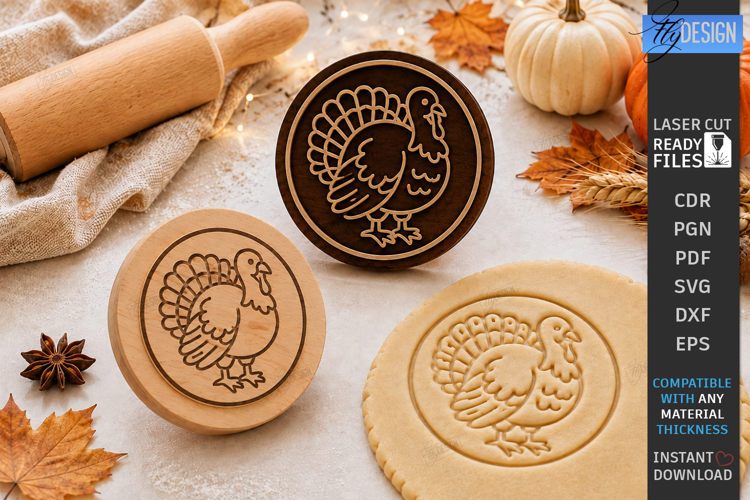 Thanksgiving Cookie Stamp Laser Cut | Wooden Cookie Embosser