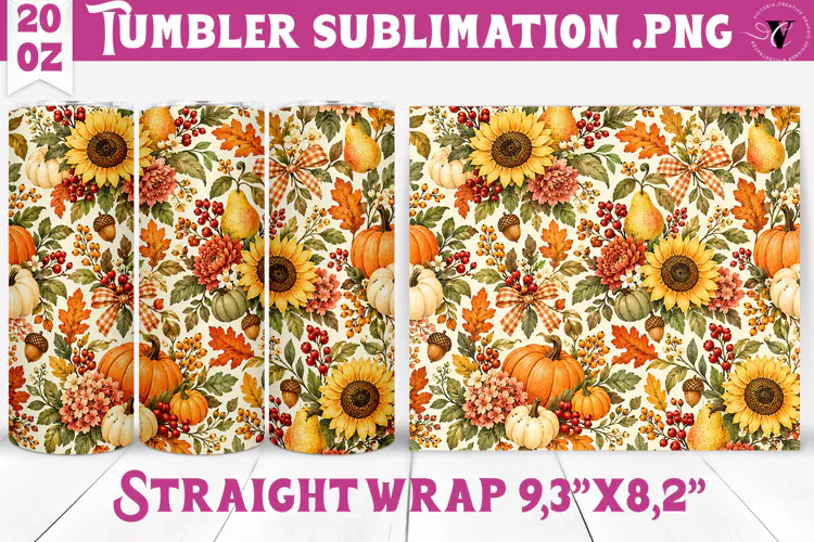 Thanksgiving Tumbler Wrap | Autumn Pumpkin Sunflower Turkey