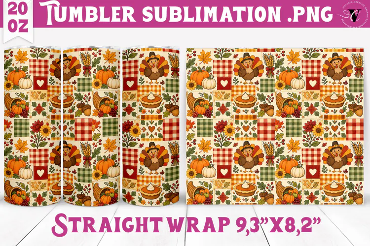 Thanksgiving Tumbler Wrap | Autumn Pumpkin Sunflower Turkey
