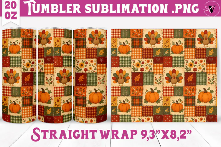 Thanksgiving Tumbler Wrap | Autumn Pumpkin Sunflower Turkey