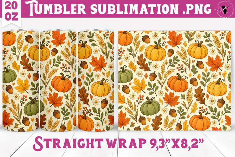 Thanksgiving Tumbler Wrap | Autumn Pumpkin Sunflower Turkey