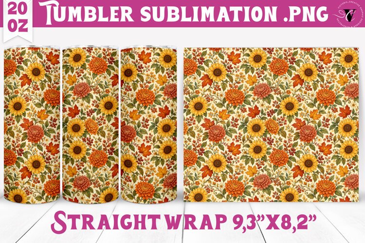 Thanksgiving Tumbler Wrap | Autumn Pumpkin Sunflower Turkey example image 1