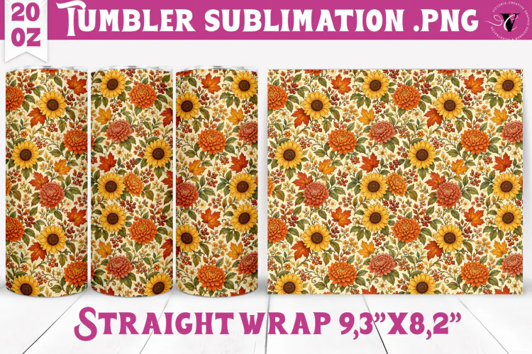 Thanksgiving Tumbler Wrap | Autumn Pumpkin Sunflower Turkey