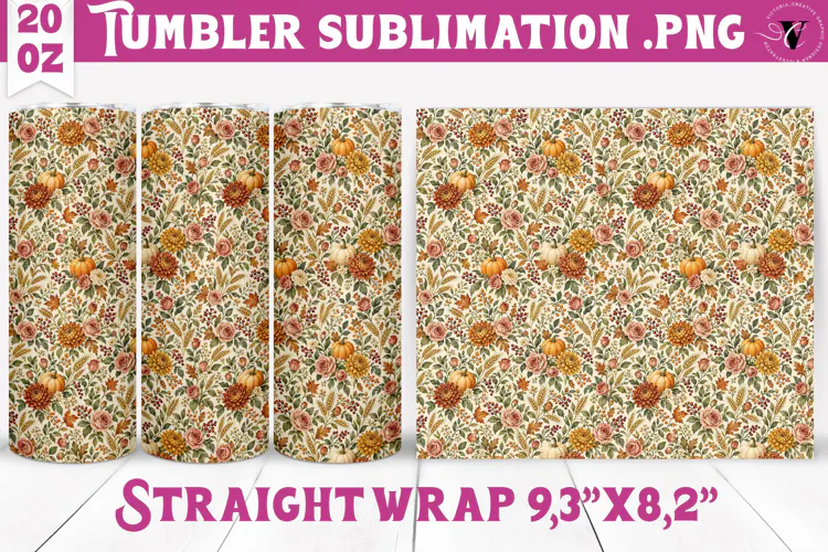 Thanksgiving Tumbler Wrap | Autumn Pumpkin Sunflower Turkey