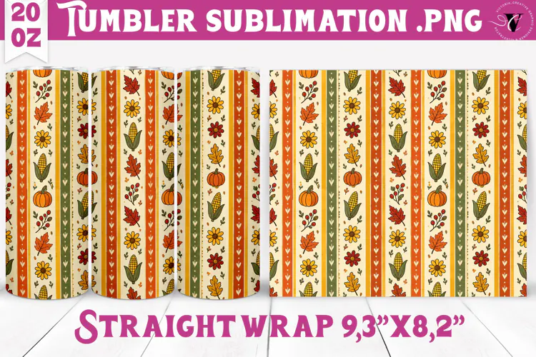 Thanksgiving Tumbler Wrap | Autumn Pumpkin Sunflower Turkey
