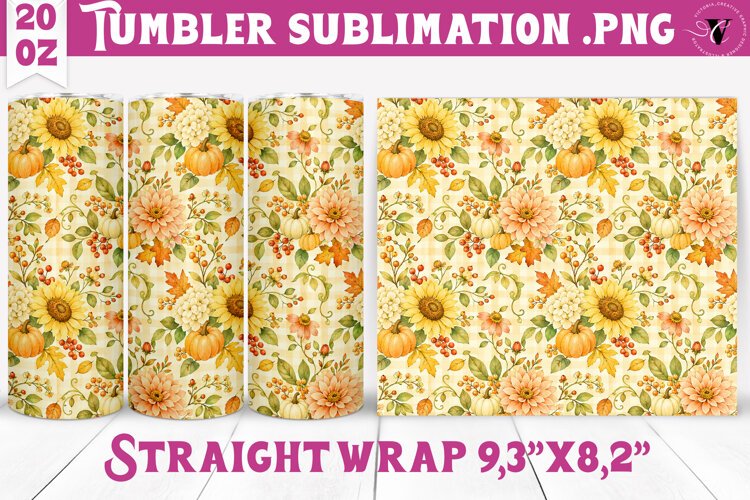 Thanksgiving Tumbler Wrap | Autumn Pumpkin Sunflower Turkey example image 1