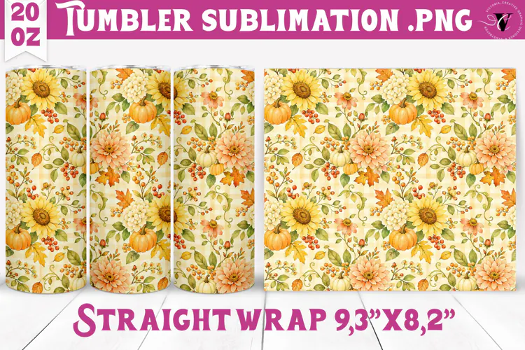 Thanksgiving Tumbler Wrap | Autumn Pumpkin Sunflower Turkey
