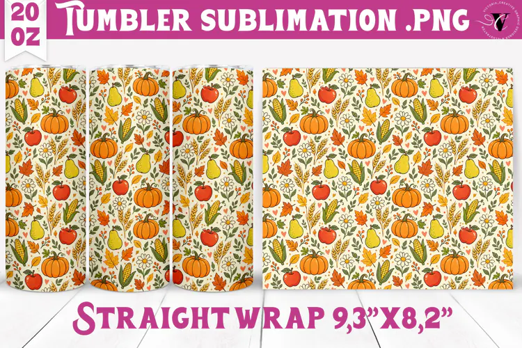 Thanksgiving Tumbler Wrap | Autumn Pumpkin Sunflower Turkey