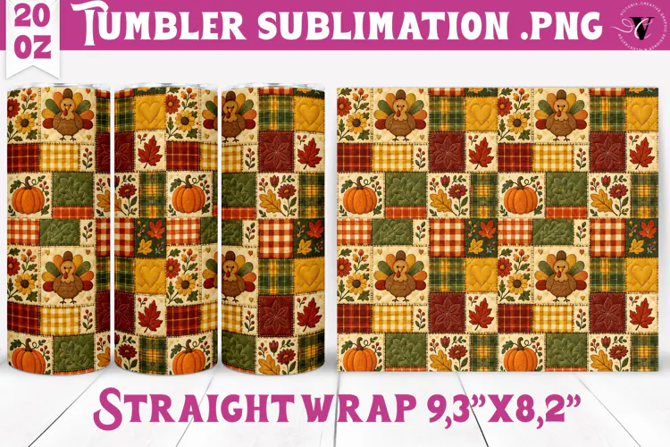 Thanksgiving Tumbler Wrap | Autumn Pumpkin Sunflower Turkey
