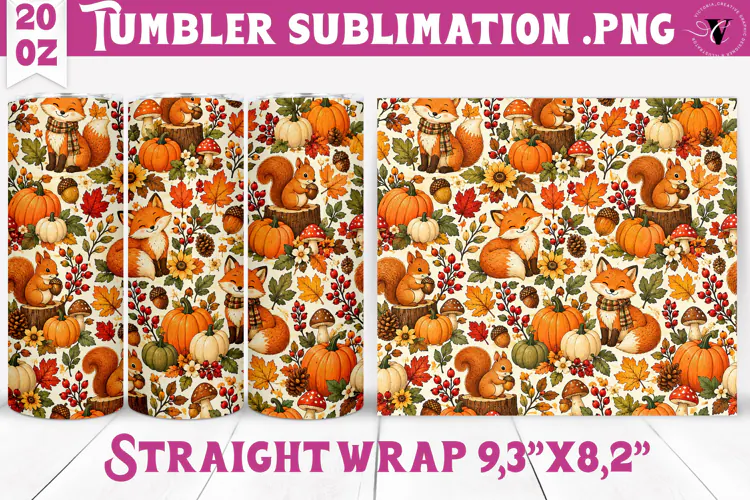 Thanksgiving Tumbler Wrap | Autumn Pumpkin Sunflower Turkey