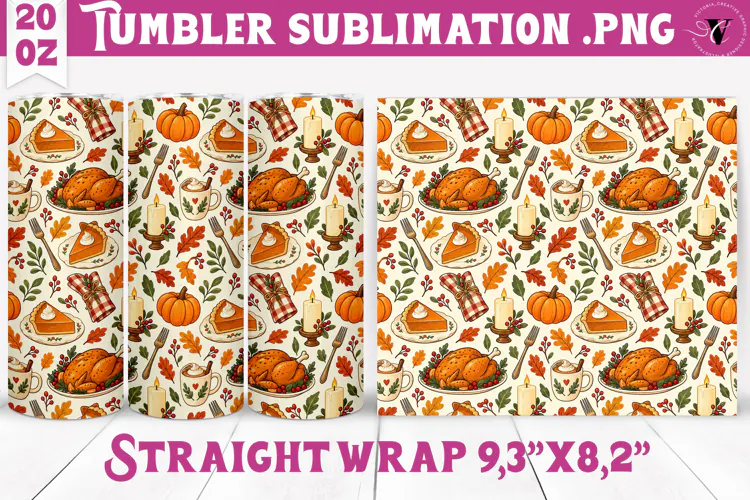 Thanksgiving Tumbler Wrap | Autumn Pumpkin Sunflower Turkey