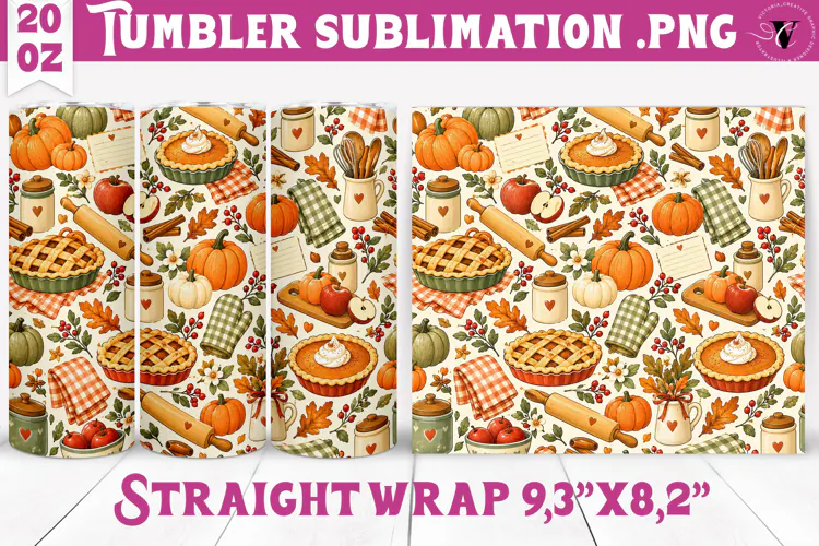 Thanksgiving Tumbler Wrap | Autumn Pumpkin Sunflower Turkey