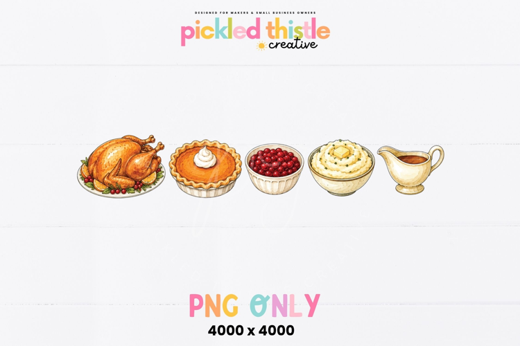 Thanksgiving Dinner PNG, Watercolor Turkey Feast Graphic