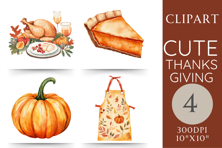 Watercolor Thanksgiving Food Clipart | 4 PNGs