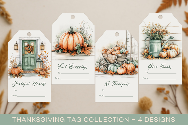 Watercolor Thanksgiving Gift Tags, farmhouse gift tag
