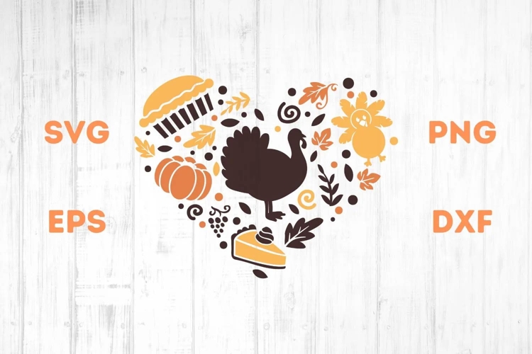 Thanksgiving Heart Pumpkin Turkey Pie SVG