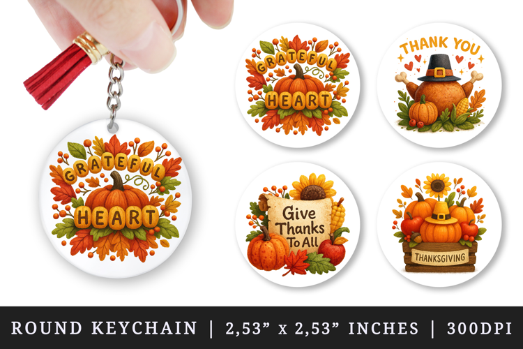 Thanksgiving round keychain pintable sublimation design png