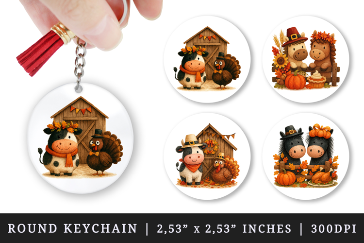 Thanksgiving round keychain pintable sublimation design png