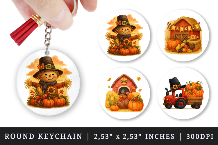 Thanksgiving round keychain pintable sublimation design png
