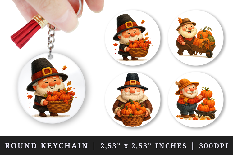 Thanksgiving round keychain pintable sublimation design png