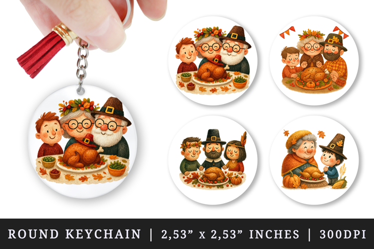 Thanksgiving round keychain pintable sublimation design png