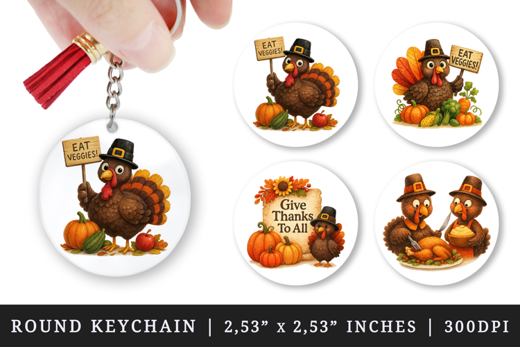 Thanksgiving round keychain pintable sublimation design png
