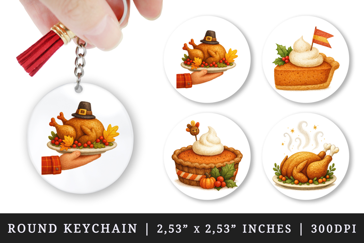 Thanksgiving round keychain pintable sublimation design png