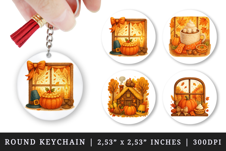 Thanksgiving round keychain pintable sublimation design png