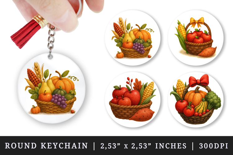 Thanksgiving round keychain pintable sublimation design png