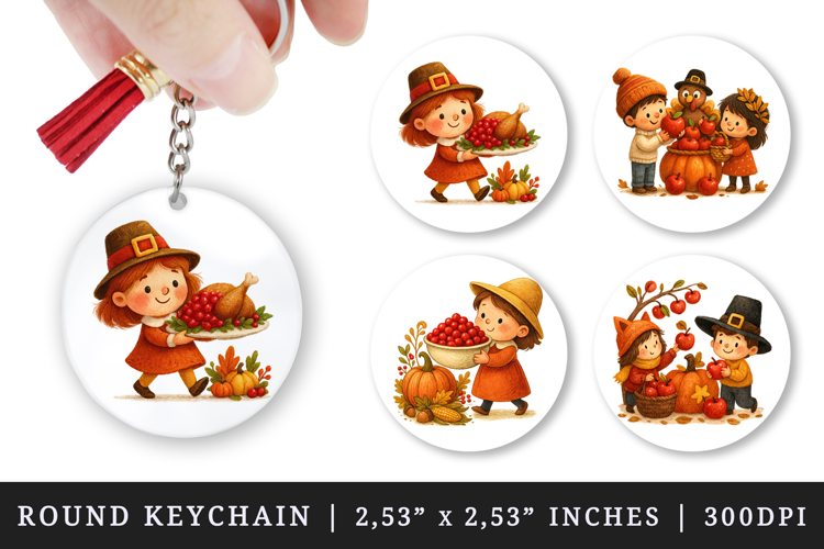Thanksgiving round keychain pintable sublimation design png