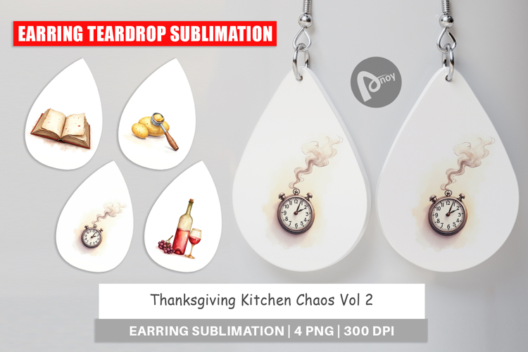 Earring Watercolor Thanksgiving Kitchen Chaos