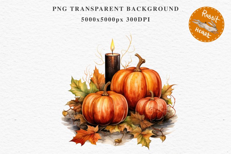 Thanksgiving Pumpkin With Candle Clipart PNG Scrapbooking