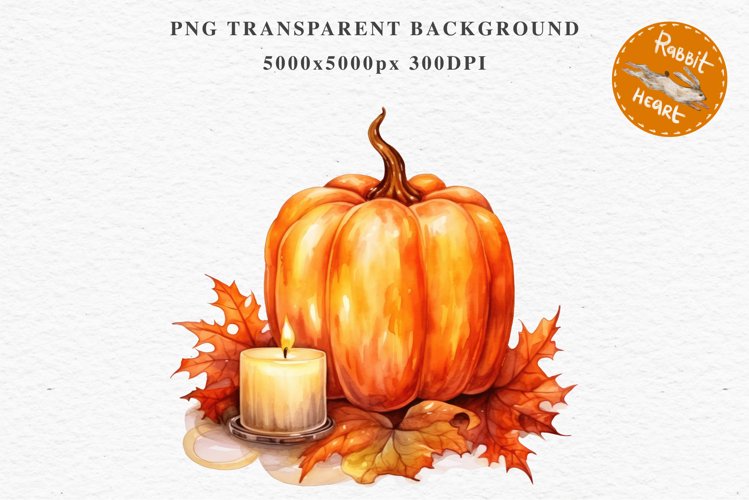 Thanksgiving Pumpkin With Candle Clipart PNG Scrapbooking