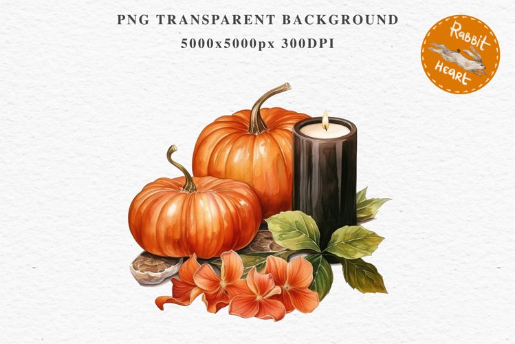 Thanksgiving Pumpkin With Candle Clipart PNG Scrapbooking