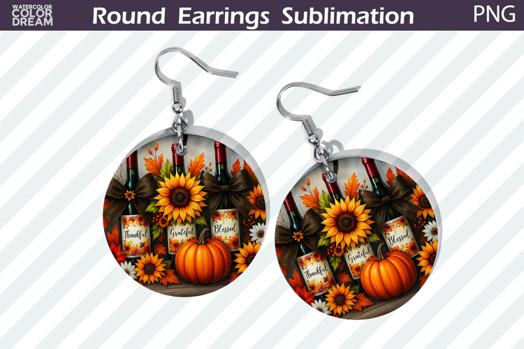 Thanksgiving Round Earrings | Pumpkin Sunflower Wine Earring