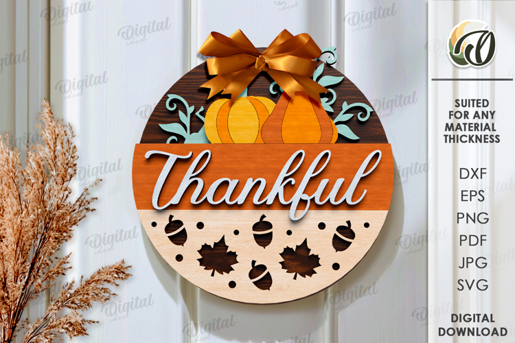 Thanksgiving round sign Laser Cut. Wall decor SVG
