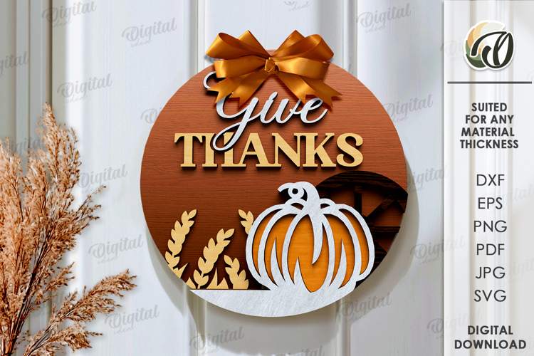 Thanksgiving round sign Laser Cut. Wall decor SVG