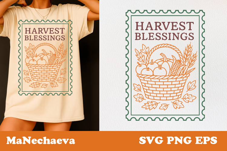 Fall Thanksgiving Postage Stamp SVG | Harvest Blessings