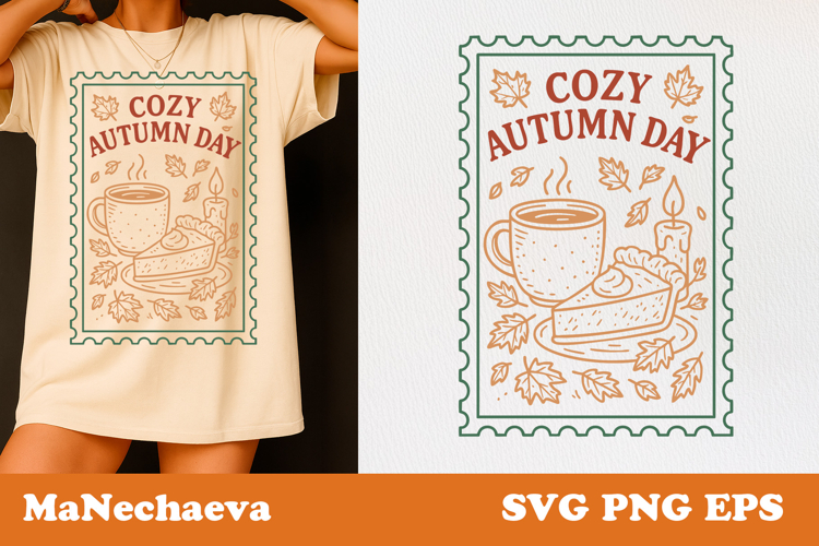 Fall Thanksgiving Postage Stamp SVG | Cozy Autumn Day