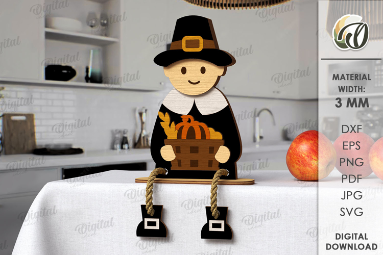 Thanksgiving Stand Decor Laser Cut. Pilgrim SVG