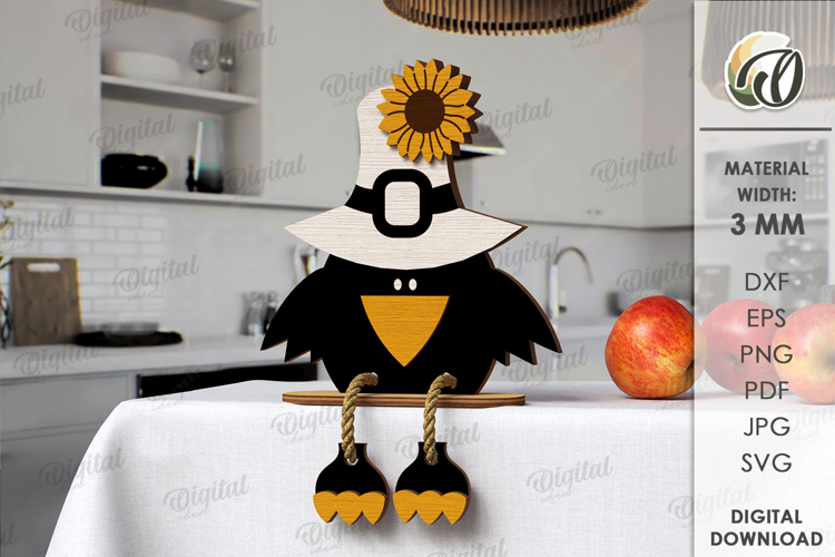 Thanksgiving Stand Decor Laser Cut. Crow SVG
