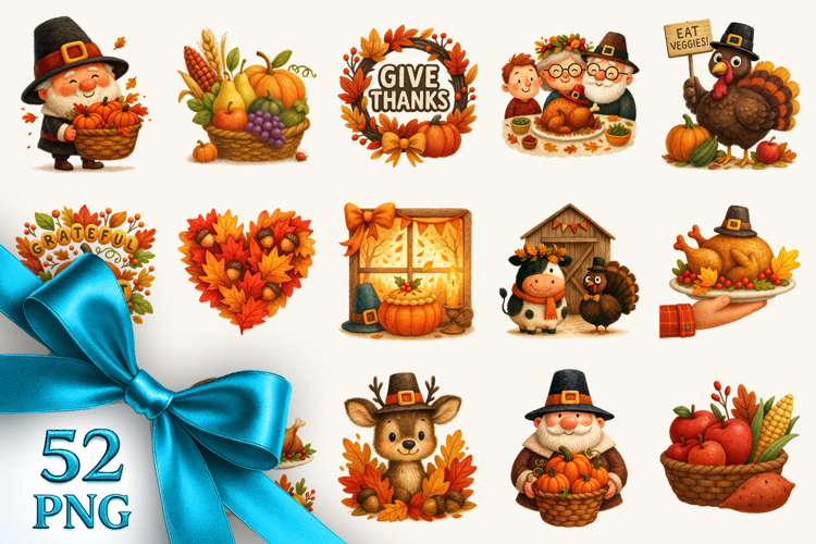 Thanksgiving clipart printable sublimation bundle png