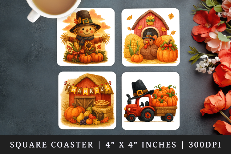Thanksgiving square coaster sublimation, coasters design