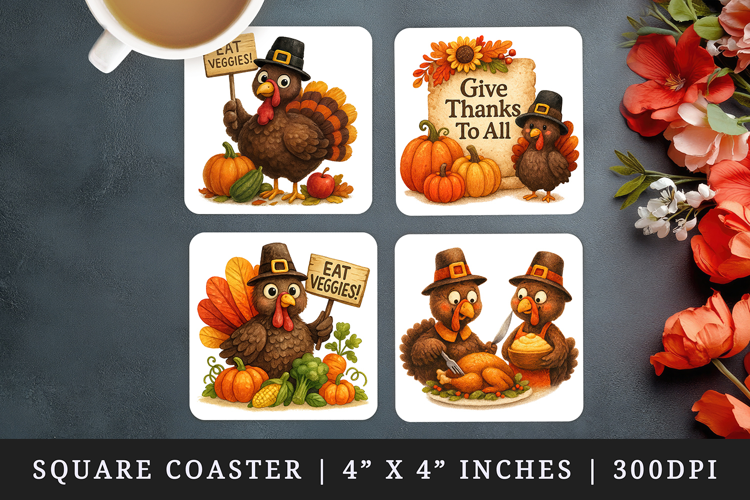 Thanksgiving square coaster sublimation, coasters design