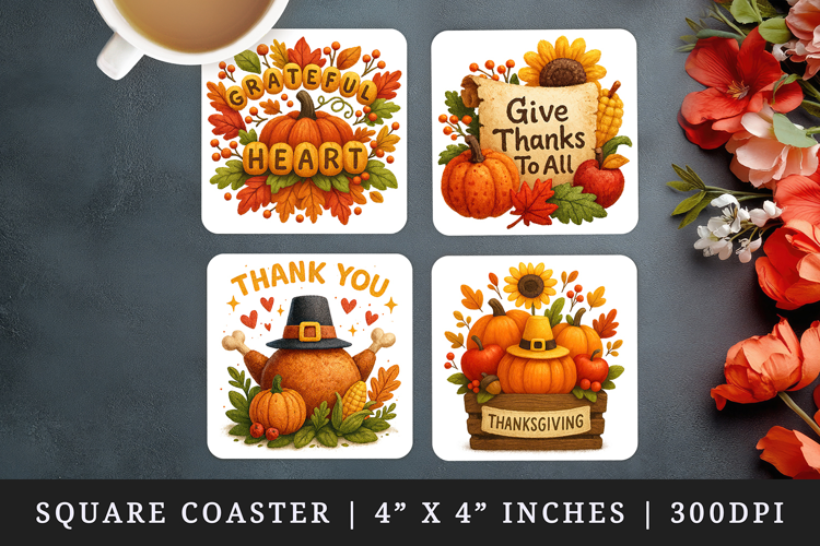 Thanksgiving square coaster sublimation, coasters design