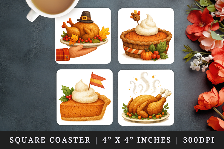 Thanksgiving square coaster sublimation, coasters design
