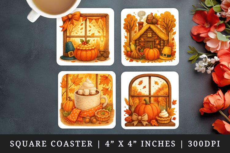 Thanksgiving square coaster sublimation, coasters design