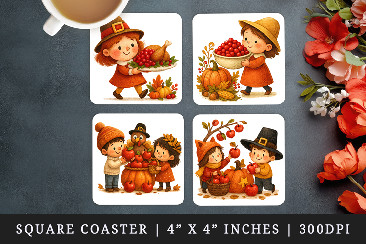 Thanksgiving square coaster sublimation, coasters design
