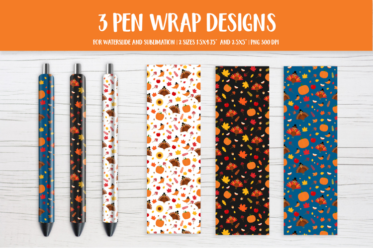 Cute Thanksgiving Pen Wrap Designs Sublimation or Waterslide