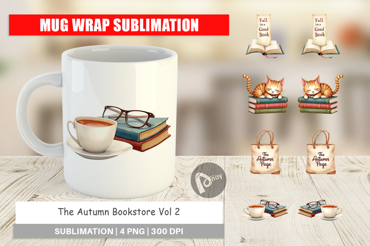 Mug Wrap Cozy Autumn Bookstore